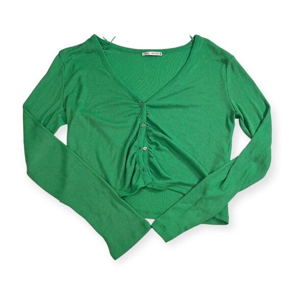 zara green button up cardigan sweater size small - Picture 2 of 8
